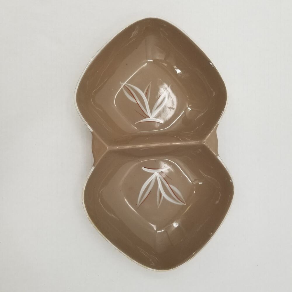 Winfield Desert Dawn Brown / Cream Handcrafted china MCM DOUBLE SERVING DISH